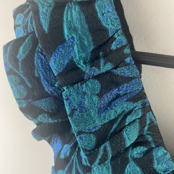 Lilly Pulitzer Lolina Brocade Skirted Romper Size 14 Ruffle Smocked Blue Green - Picture 5 of 10